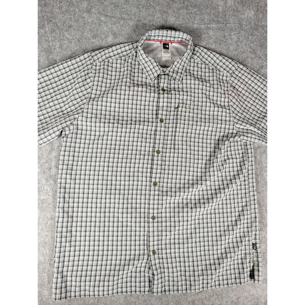The North Face Mens Green Plaid Long Sleeve Mesh Lined Hiking Shirt XL